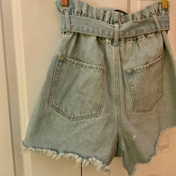 Vervet Paperbag Belted Denim Shorts Light Wash Elastic Waist Medium - Picture 8 of 12